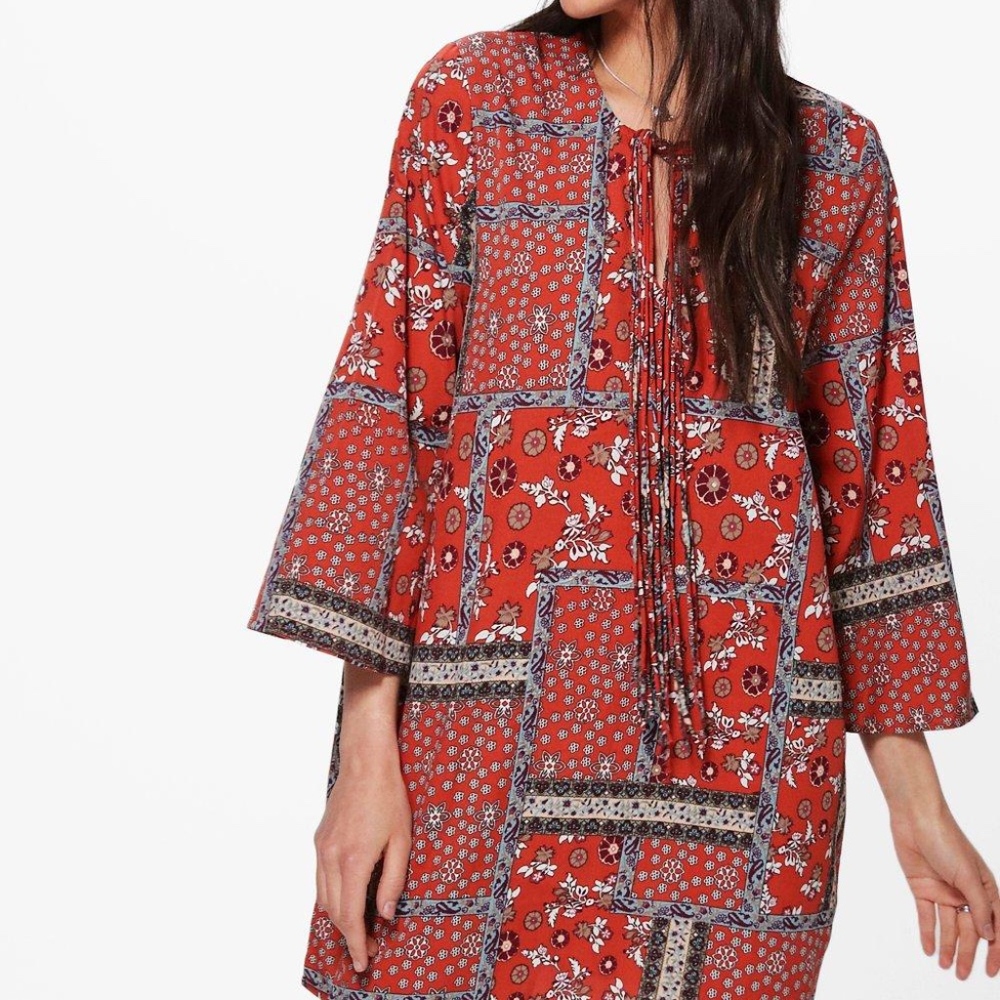 Lola Tie Front Paisley Western Shift Dress